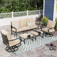 Alpha Joy 5 Piece Outdoor Patio Furniture Set Metal Conversation Set with Swivel Sofa Chairs & Ottomans, Beige