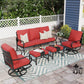 Alpha Joy 5 Piece Outdoor Patio Furniture Set Metal Conversation Set with Swivel Sofa Chairs & Ottomans, Red