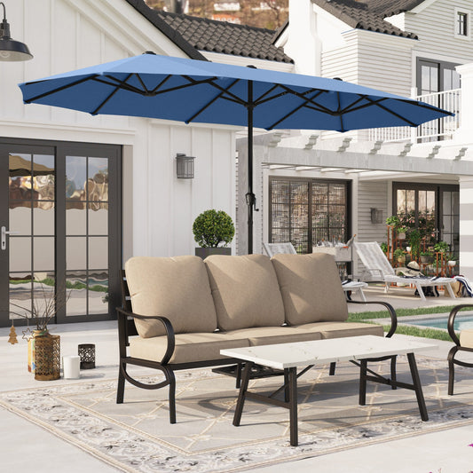 Alpha Joy 13x6.5ft Double-Sided Extra Large Outdoor Patio Market Rectangle Umbrella with Crank Handle, Haze Blue
