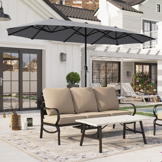 Alpha Joy 13x6.5ft Double-Sided Extra Large Outdoor Patio Market Rectangle Umbrella with Crank Handle, Smoky Gray