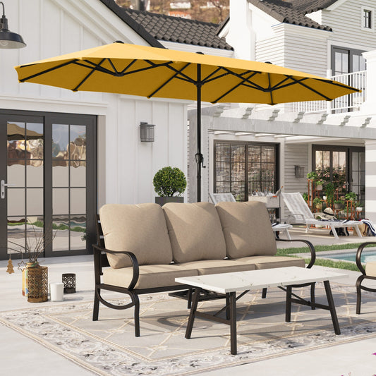 Alpha Joy 13x6.5ft Double-Sided Extra Large Outdoor Patio Market Rectangle Umbrella with Crank Handle, Gold Yellow