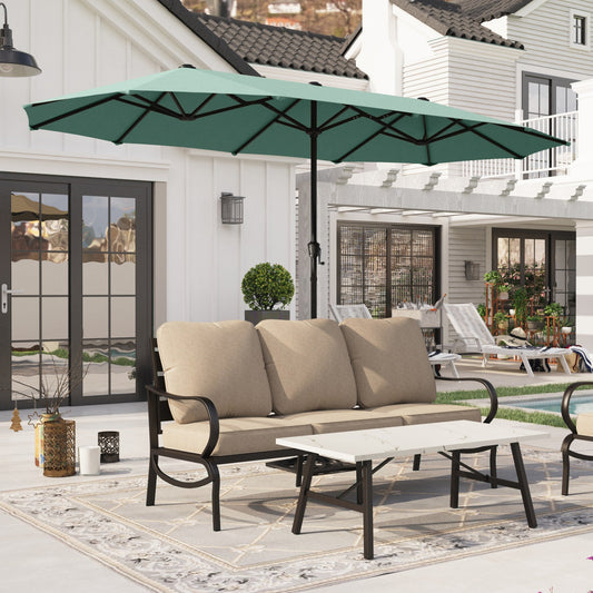 Alpha Joy 13x6.5ft Double-Sided Extra Large Outdoor Patio Market Rectangle Umbrella with Crank Handle, Mint