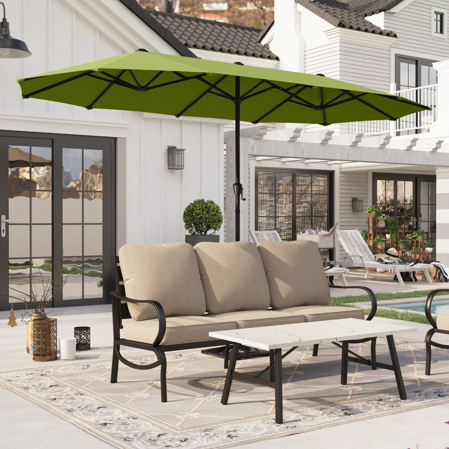 Alpha Joy 13x6.5ft Double-Sided Extra Large Outdoor Patio Market Rectangle Umbrella with Crank Handle, Lime