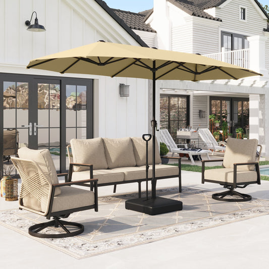 Alpha Joy 13ft Rectangle Double-Sided Extra Large Outdoor Patio Market Umbrella with 23.6'' Square Base, Beige