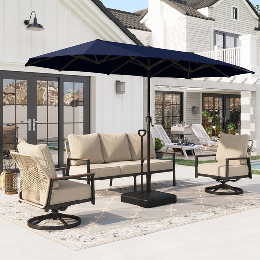 Alpha Joy 13ft Rectangle Double-Sided Extra Large Outdoor Patio Market Umbrella with 23.6'' Square Base, Navy Blue