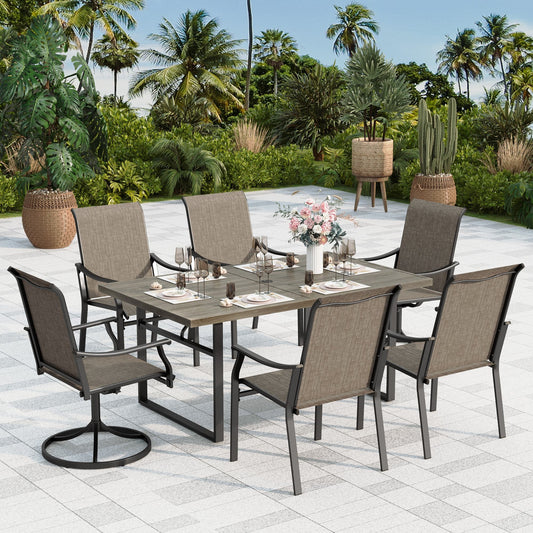 Sophia & William 7-Piece Outdoor Metal Patio Dining Set 4 Fixed & 2 Swivel Textilene Chairs and Wood-grain Table Set for 6