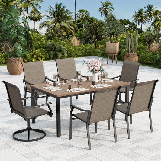 Sophia & William 7-Piece Outdoor Metal Patio Dining Set 4 Fixed & 2 Swivel Textilene Chairs and Teak-grain Table Set for 6