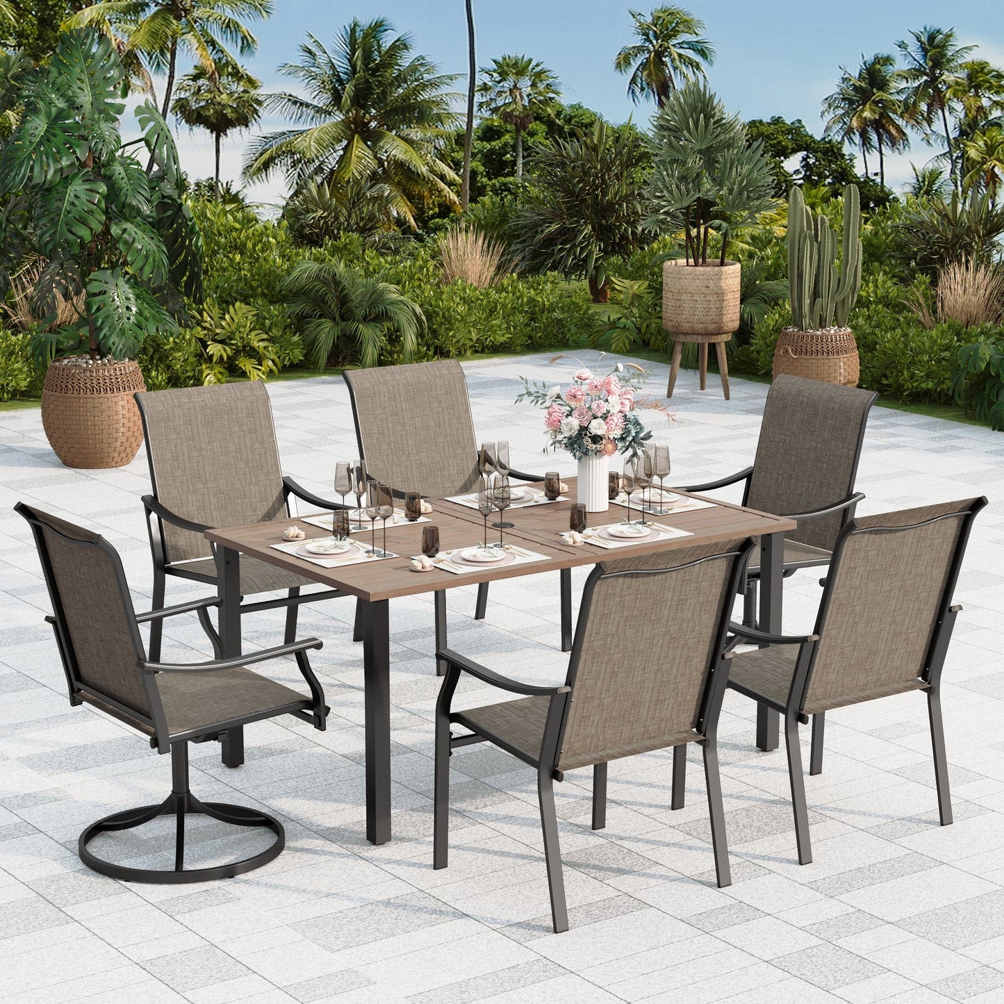 Sophia & William 7-Piece Outdoor Patio Dining Set Textilene Chairs and Rectangle Table Set for 6