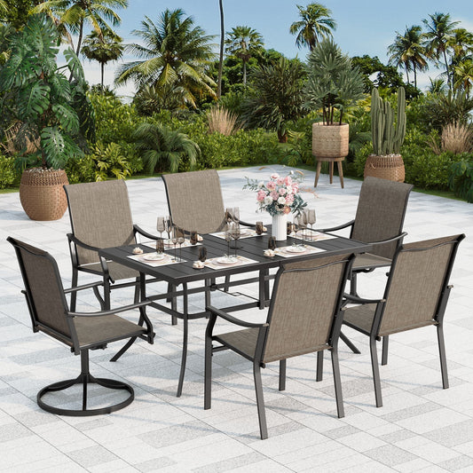 Sophia & William 7-Piece Outdoor Patio Dining Set with 2 Swivel Textilene Chairs, 4 Fixed Textilene Chairs and 1pc Rectangle Metal Table for 6
