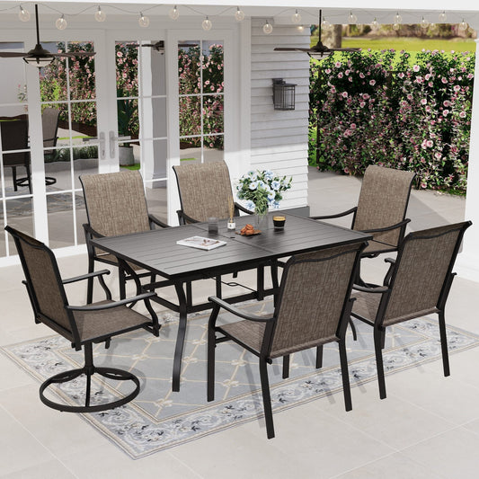 Sophia & William 7 Pieces Outdoor Patio Textilene Dining Set with 2 Swivel Chairs, 4 Fixed Chairs and 1pc Metal Table for 6-person