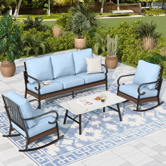 Sophia & William 5 Seat Patio Conversation Set,Outdoor Furniture Set with Rocking Chairs, Blue