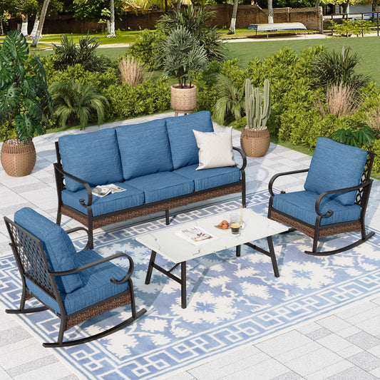 Sophia & William 5 Seat Patio Conversation Set,Outdoor Furniture Set with Rocking Chairs, Pacific Blue