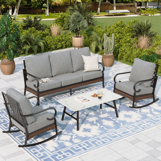 Sophia & William 5 Seat Patio Conversation Set,Outdoor Furniture Set with Rocking Chairs, Gray