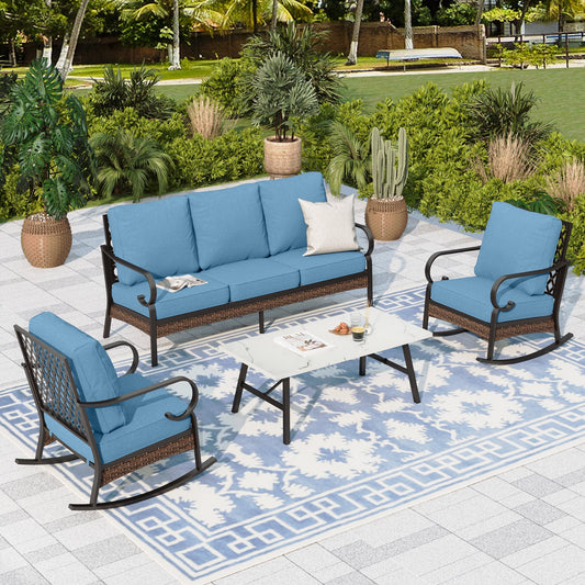 Sophia & William 5 Seat Patio Conversation Set,Outdoor Furniture Set with Rocking Chairs, Navy Blue