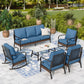 Sophia & William 7 Seat Patio Conversation Set,Outdoor Furniture Set with Rocking Chairs & Fixed Chairs, Pacific Blue