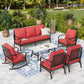 Sophia & William 7 Seat Patio Conversation Set,Outdoor Furniture Set with Rocking Chairs & Fixed Chairs, Red