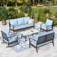 Sophia & William 7 Seat Patio Conversation Set,Outdoor Furniture Set with Rocking Chairs & Loveseat, Blue