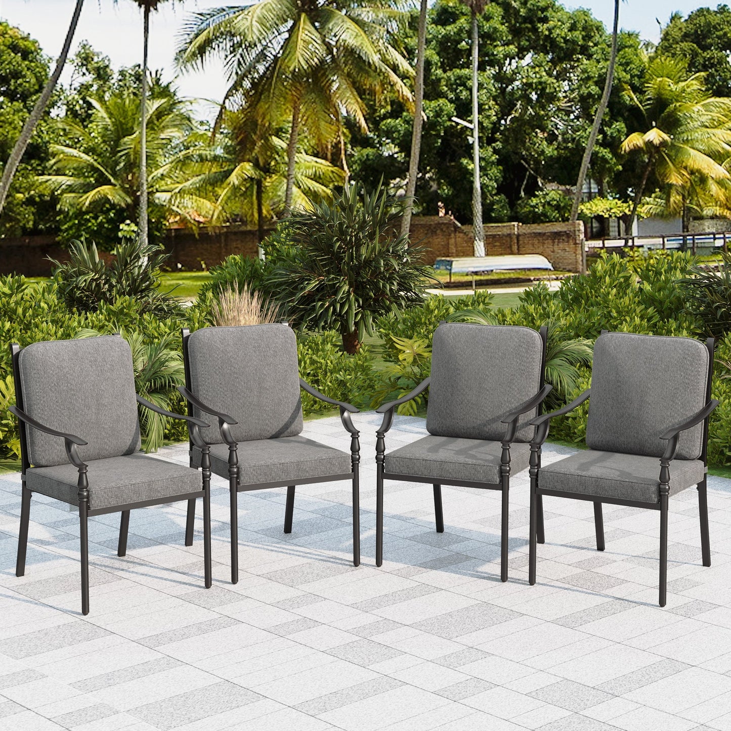Sophia & William Set of 4 Outdoor Patio Dining Chairs Metal Chairs with Cushion