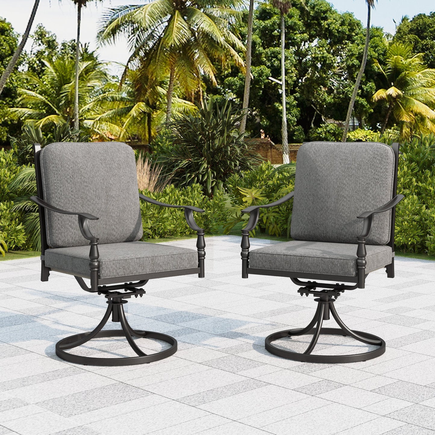 Sophia & William 2Pcs Patio Outdoor Swivel Dining Chairs All Weather Metal Chair with Cushion