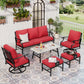 Sophia&William 7 Seat Patio Conversation Set Outdoor Sofa Furniture Set with Marble Table & Ottomans, Red