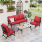 Sophia&William 5 Seat Patio Outdoor Furniture Set Metal Conversation Set with Rocking Chairs and Marble Table, Red