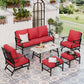 Sophia&William 7 Seat Patio Outdoor Furniture Set Metal Conversation Set with Ottomans & Rocker Chair, Red