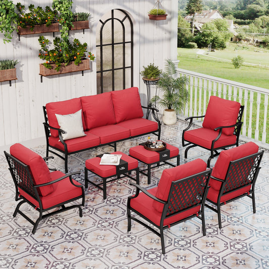Sophia&William 9 Seat Patio Outdoor Furniture Set Metal Conversation Set with Ottomans & Rocker Chair, Red