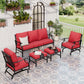 Sophia&William 7 Seat Patio Outdoor Furniture Set Metal Conversation Set with Ottomans, Red