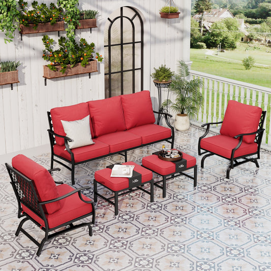 Sophia&William 7 Seat Patio Outdoor Furniture Set Metal Conversation Set with Ottomans, Red
