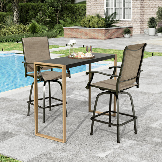 Sophia & William 3PCS Patio Outdoor Bar Set Txtilene Bar Height Swivel Stools & Table Furniture Bistro Set, Brown