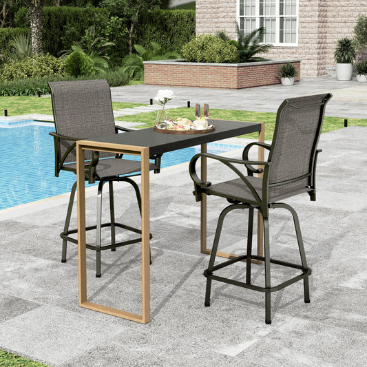 Sophia & William 3PCS Patio Outdoor Bar Set Txtilene Bar Height Swivel Stools & Table Furniture Bistro Set, Gray