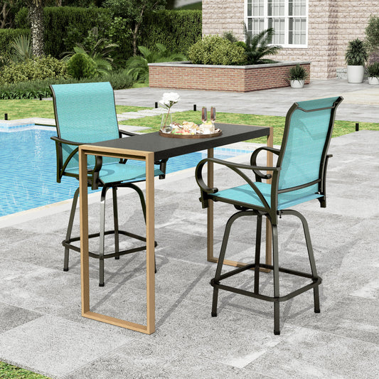 Sophia & William 3PCS Patio Outdoor Bar Set Txtilene Bar Height Swivel Stools & Table Furniture Bistro Set, Turquoise Blue