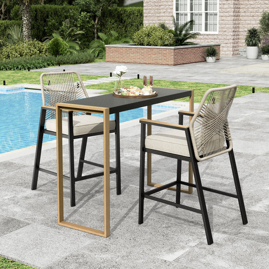 Sophia & William 3PCS Patio Outdoor Bar Set Wicker Rattan Bar Height Stools & Table Furniture Bistro Set
