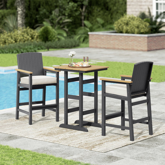 Sophia & William Patio Outdoor Bar Set HDPE Height Stools & Table Bistro Set Cushioned Wicker Chair Furniture Set