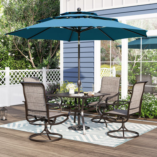 Alpha Joy 10ft 3 Tier Auto-Tilt Outdoor Patio Umbrella Beach Garden Double Vented Table Umbrella with Push Button and Crank, Cerulean