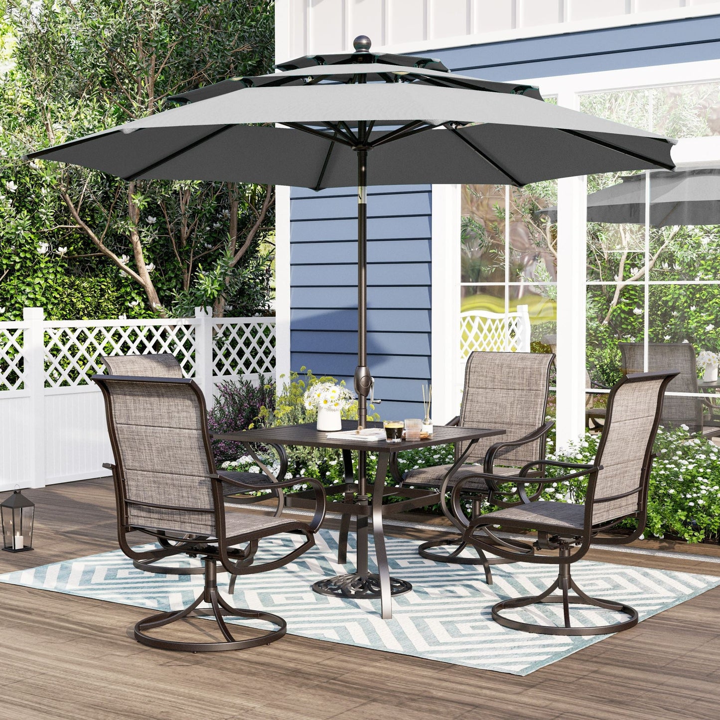 Alpha Joy 10ft 3 Tier Auto-Tilt Outdoor Patio Umbrella Beach Garden Double Vented Table Umbrella with Push Button and Crank, Smoky Gray