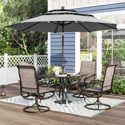 Alpha Joy 10ft 3 Tier Auto-Tilt Outdoor Patio Umbrella Beach Garden Double Vented Table Umbrella with Push Button and Crank, Smoky Gray