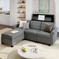 Sophia & William Modular Sectional Sofa with Storage 3-Seat Modern Linen Couch with Ottoman for Living Room, Bedroom, Gray