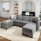 Sophia & William Modular Sectional Sofa with Storage 4 Seat Modern U-shaped Linen Couch with Ottomans & 5.1" Thicken Gray Cushions for Living Room, Bedroom