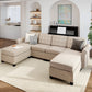 Sophia & William Modular Sectional Sofa with Storage 4 Seat Modern U-shaped Linen Couch with Ottomans & 5.1" Thicken Beige Cushions for Living Room, Bedroom