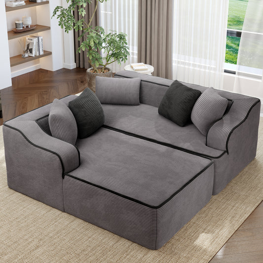 Alpha Joy Convertible Sectional Sofa Couch 3 Seat Modern L-Shaped Sofa Corduroy Compressed Sofa for Living Room