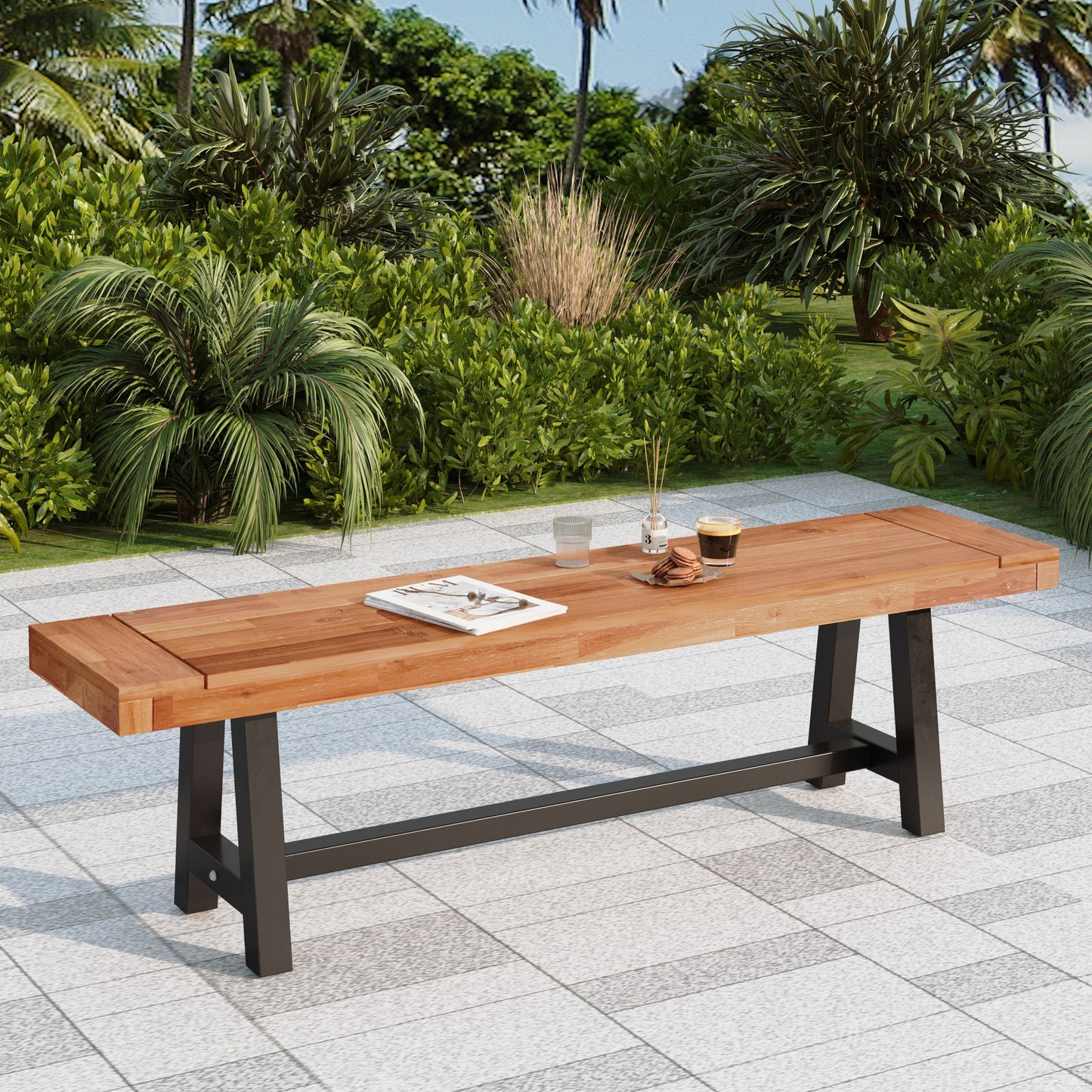 Alpha Joy 63” Outdoor Acacia Wooden Garden Bench Outside Park Patio Bench Outdoor Dining Bench for Yard, Porch or Gaden, Brown