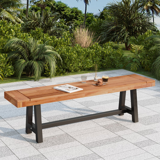 Alpha Joy 63” Outdoor Acacia Wooden Garden Bench Outside Park Patio Bench Outdoor Dining Bench for Yard, Porch or Gaden, Brown