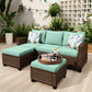 Sophia & William 3 Pieces Wicker Patio Furniture Set Outdoor Couch with 2 Ottomans and Blue Cushions