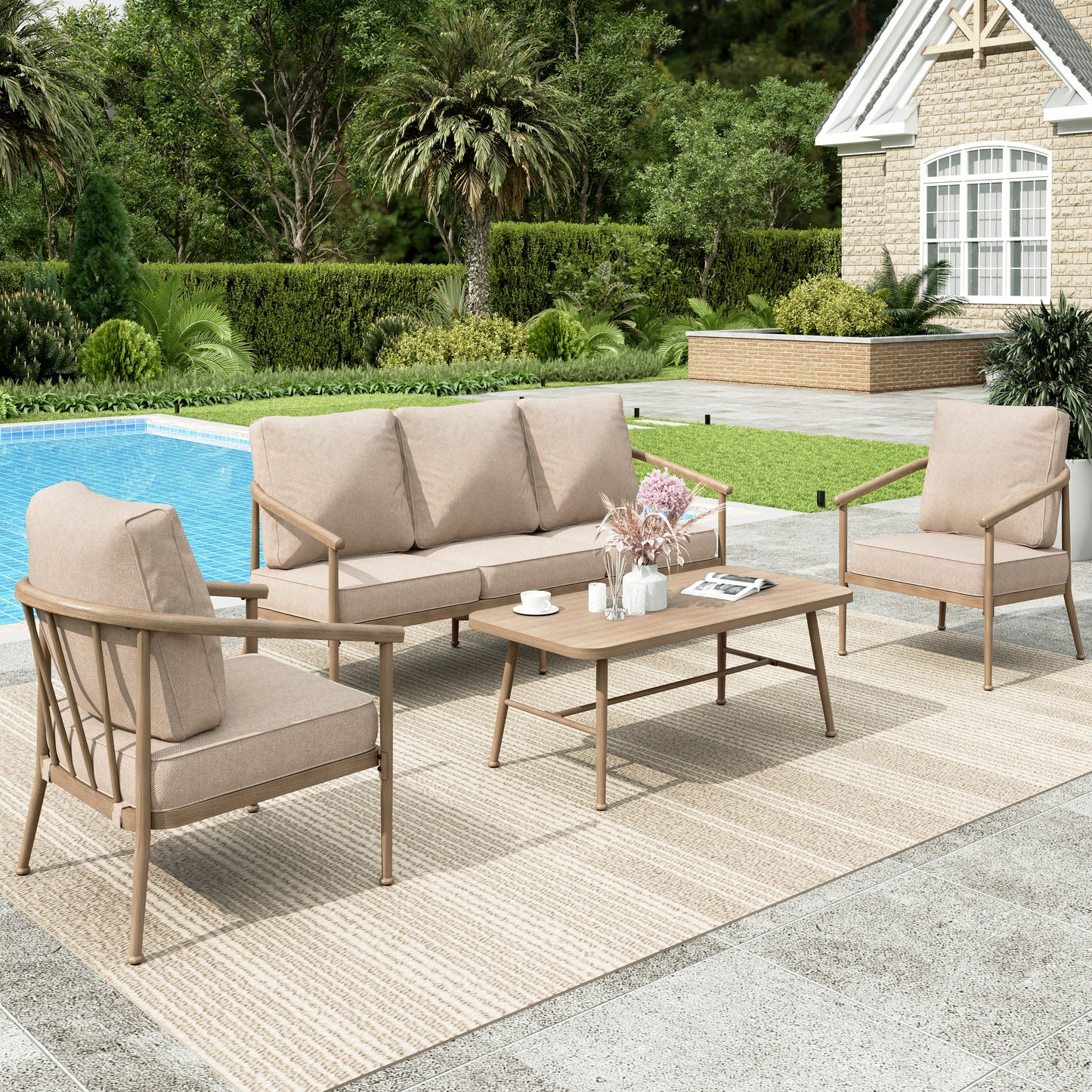 Sophia & William 5-Seat Patio Outdoor Furniture Set Windsor Wood-like Sofa & Chairs Conversation Set