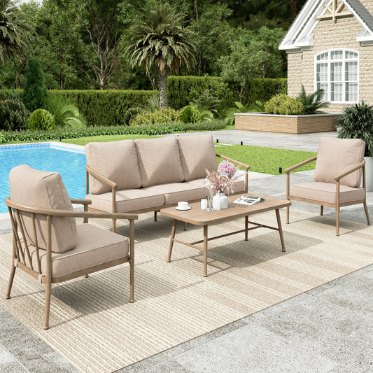 Sophia & William 5-Seat Patio Outdoor Furniture Set Windsor Wood-like Sofa & Chairs Conversation Set