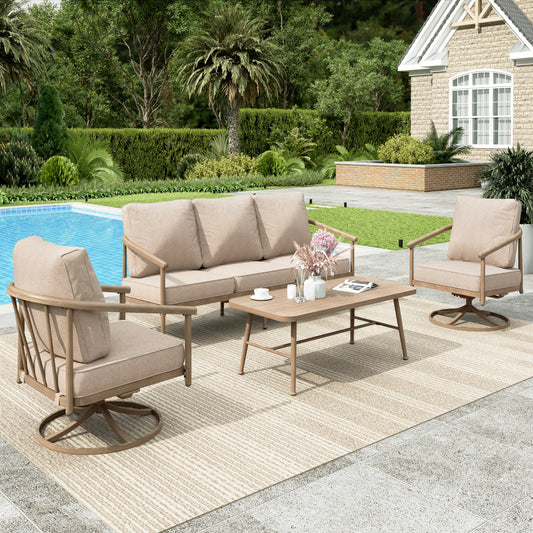 Sophia & William 5-Seat Patio Furniture Set Outdoor Conversation Set Windsor Wood-grain Sofa & Swivel Chairs Funiture Set