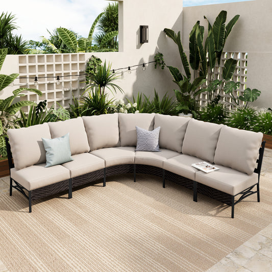 Sophia & William 6 Seat Patio Outdoor Furniture Set Half-Moon Sectional Sofa Metal Conversation Set