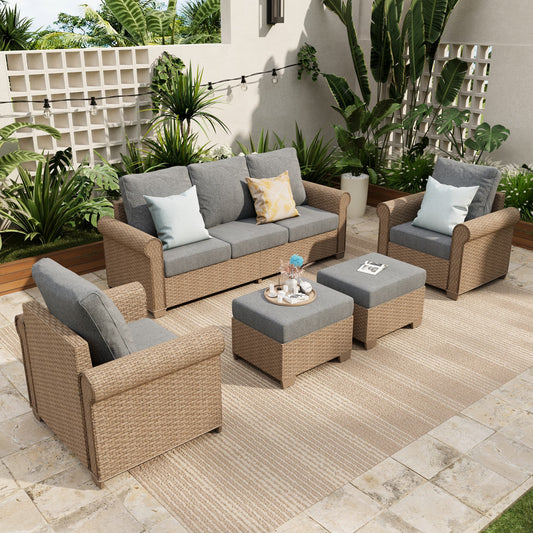Sophia & William 5 Pieces Wicker Patio Furniture Set 7-Seat Outdoor Conversation Set with Cushions, Gray