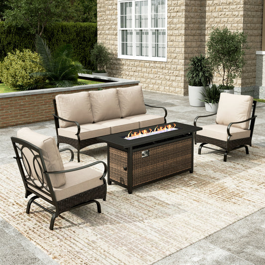 Sophia & William 4 Piece Steel Patio Furniture Set 5-Seat Outdoor Conversation Set with 56" Fire Pit Table and Spring Rocking Chairs
